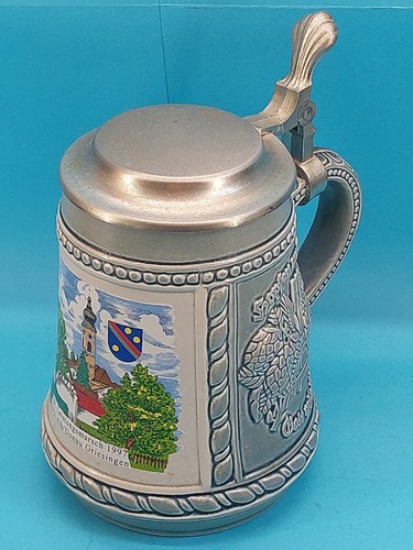 Bierkrug mit zinndeckel wappen - bierkrug,