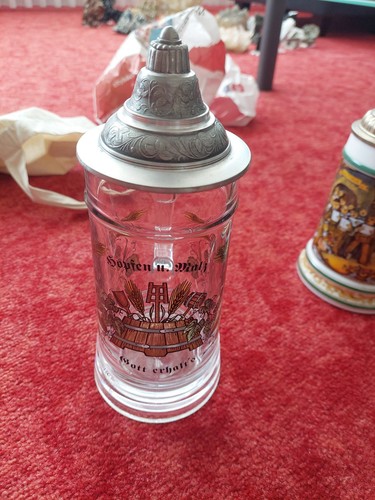 Glasbierkrug mit zinndeckel - mit,